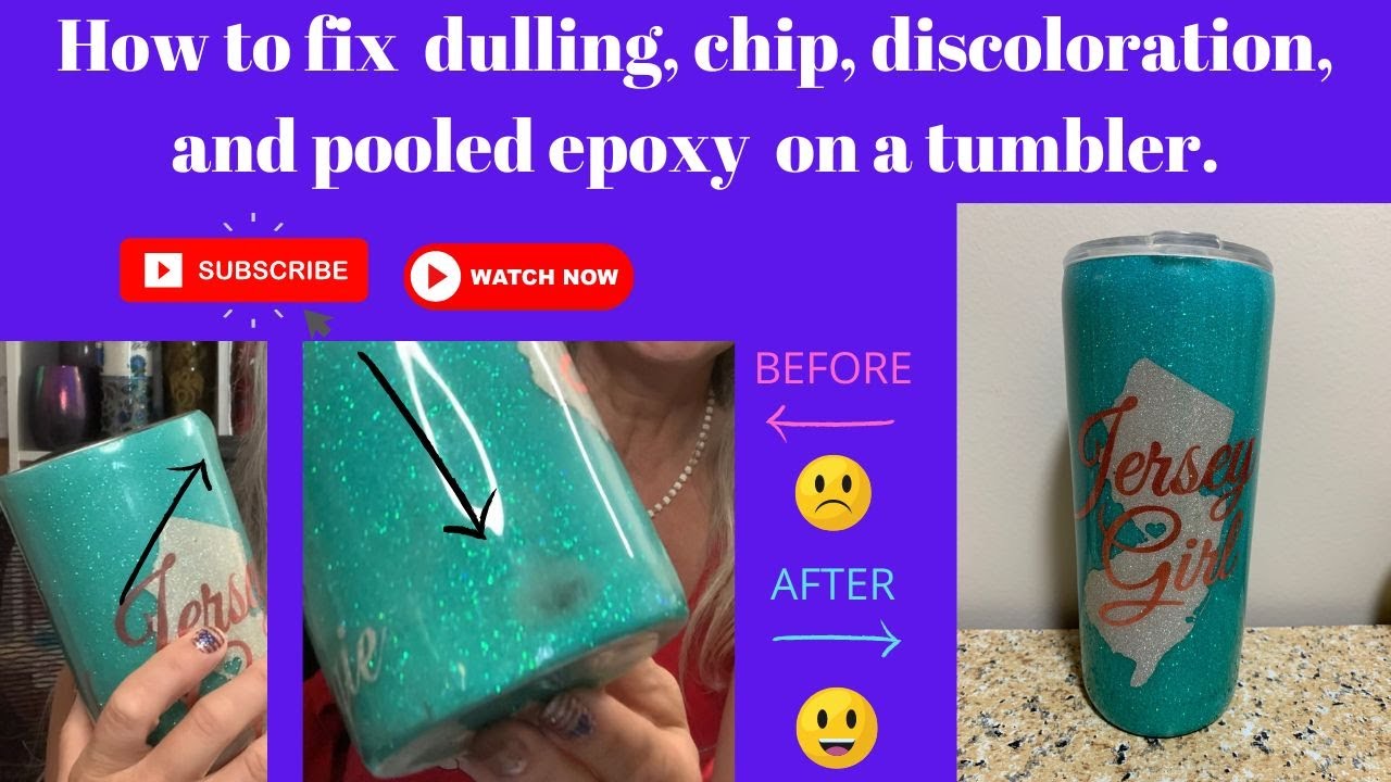 How to fix chips, pooled epoxy, fading and discoloration on epoxy tumbler. Don't chuck it! Fix it!