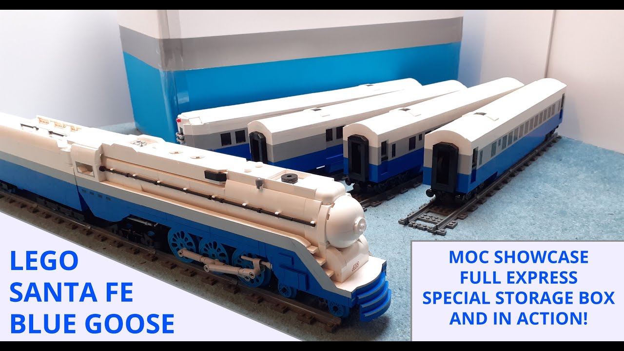 Lego Santa Fe Blue Goose express set MOC showcase | With custom storage box and running session!