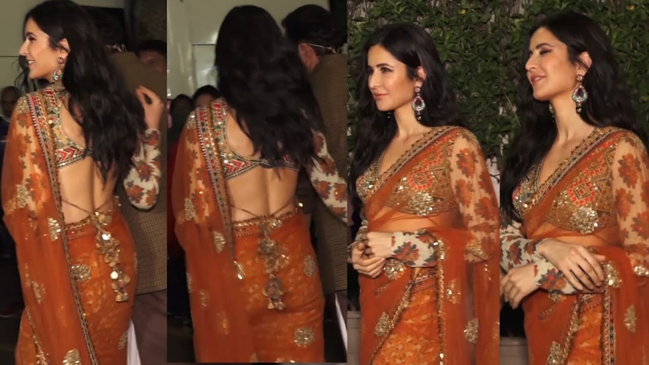 Katrina Kaif Flaunts Slim Figure in Burnt Orange Saree for Sooryavanshi Promotions