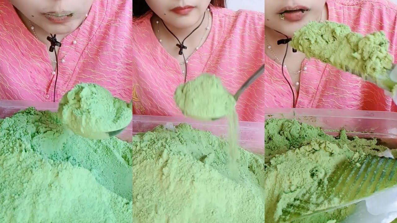 ASMR 얼음먹방 HEAVY MATCHA POWDERY THIN ICE CRUNCH ICE EATING ASMR💚🍵 GREEN ICE MUKBANG 녹차 | 抹茶