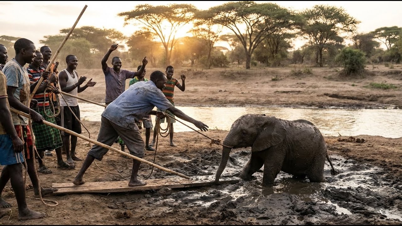 Baby Elephant Trapped in Quicksand...Villager's Action Amazed All #rescue  #wildlife  #viral  #hero