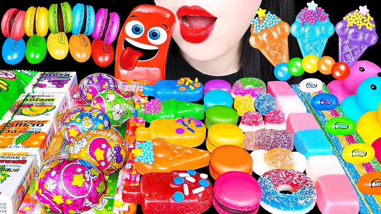 ASMR RAINBOW DESSERTS ICE CREAM 다양한 무지개 디저트 아이스크림, 신기한 에그 초콜릿, 일본 간식 디저트 KOHAKUTO GUMMY JELLY 먹방
