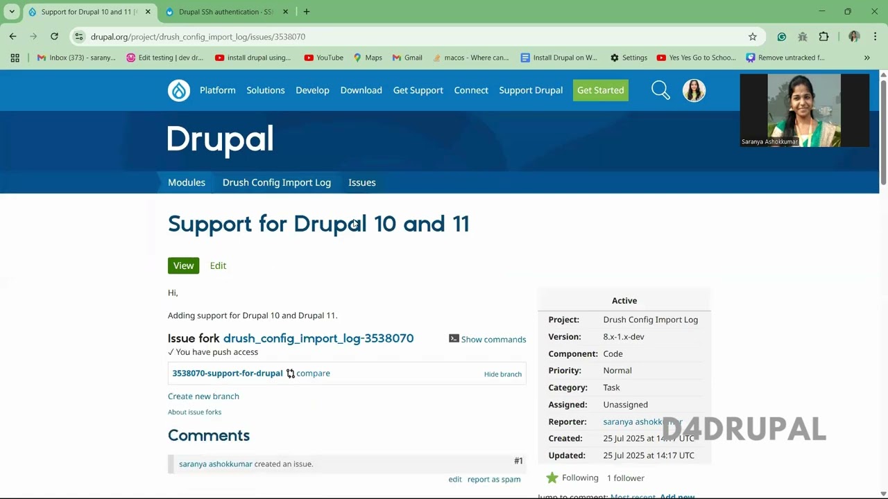 Create a merge request in the Issue queue by cloning the repo in Drupal | D4Drupal