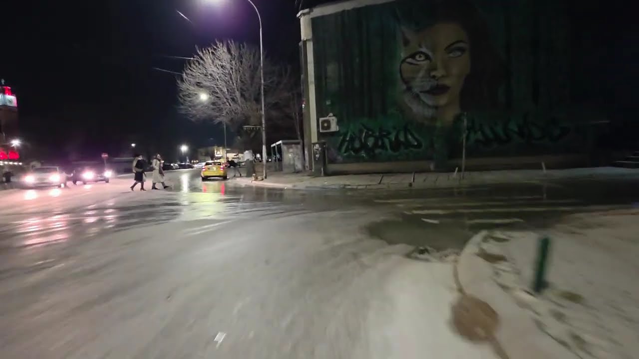 POV E-Scooter Night Ride ❄️ | 0°C Winter Streets of Bitola, Macedonia 🇲🇰