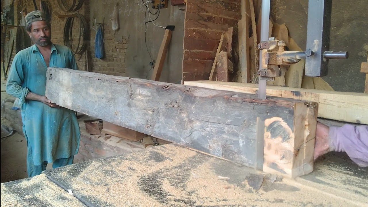 Old Pine Lumber Sawing At Sawmill | Wood Cutting Work | Wood Cutting Machine