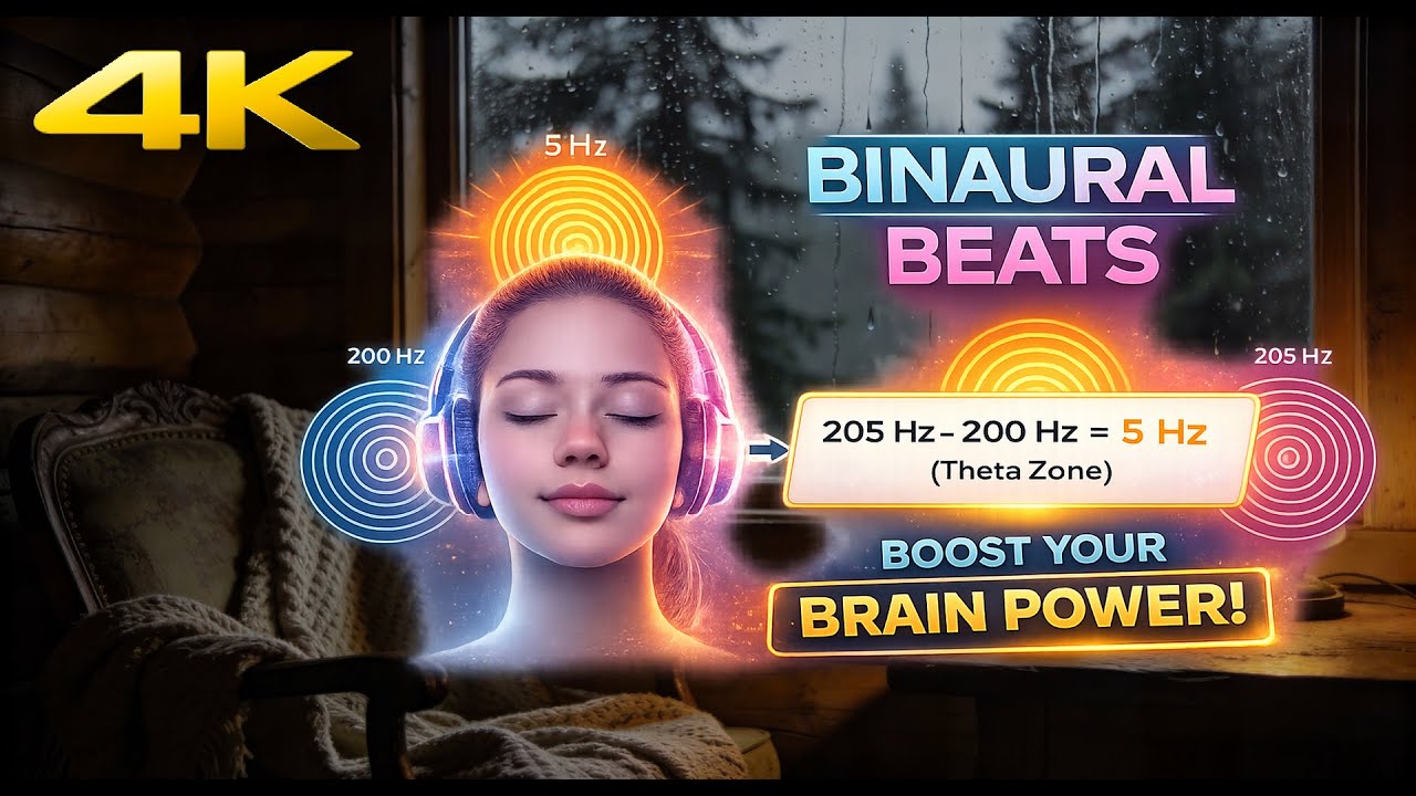 5 Hz Binaural Beats with Rain on Window for Deep Focus, Relaxation and Sleep