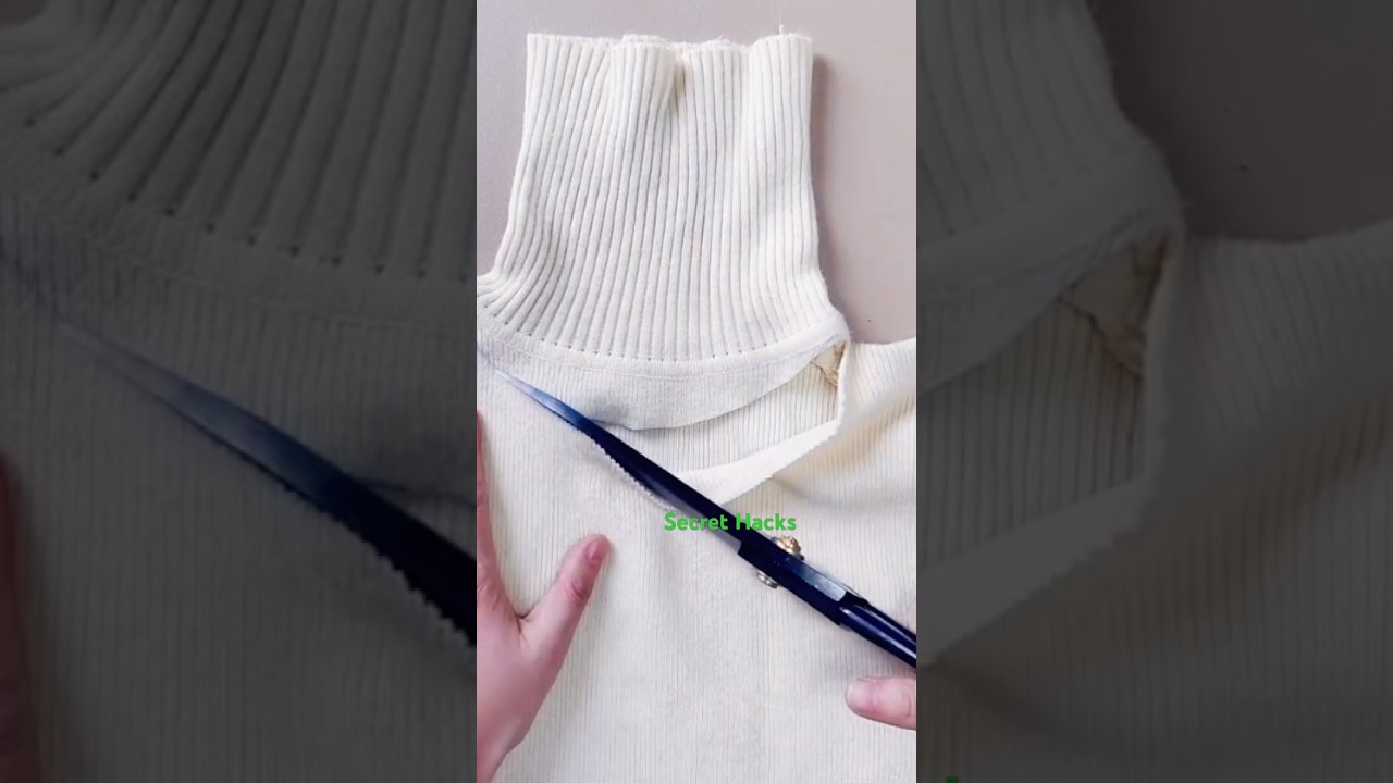 Why did I cut the high collar ? #shortsfeed #diy #sweaterdesign #highneck #clothingtransformation