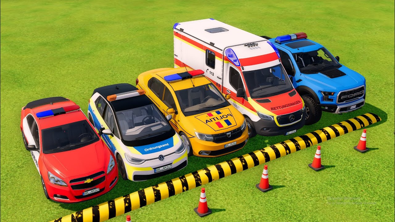 TRANSPORTING ALL COLORS POLICE CARS  VEHICLES WITH MAN BIG TRUCKS ! FS22 #66