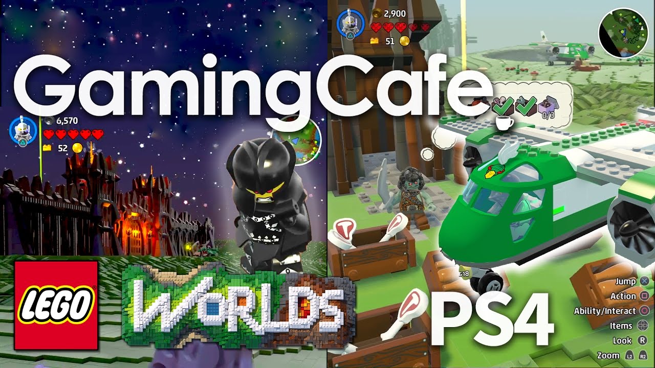 LEGO Worlds Part 26 PS4 Cargo Plane, Troll Camp, Evil Knight, Split Screen Multiplayer 1080p