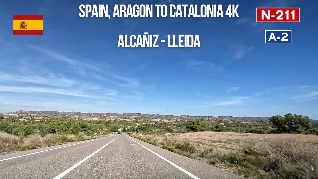 Driving in Spain Aragon to Catalonia from Alcañiz to Lleida