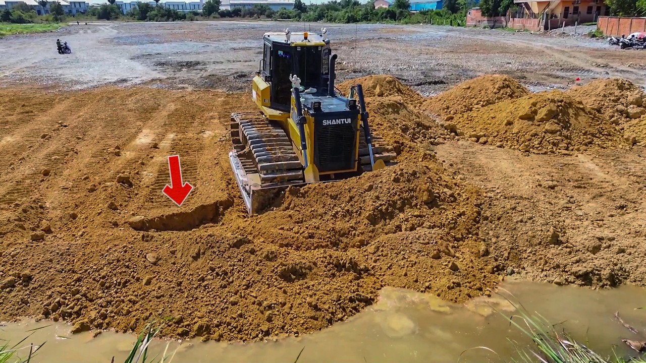 Expert DH17C2 Dozer Operation Filling Project | Soil Pouring with Water Stone Support