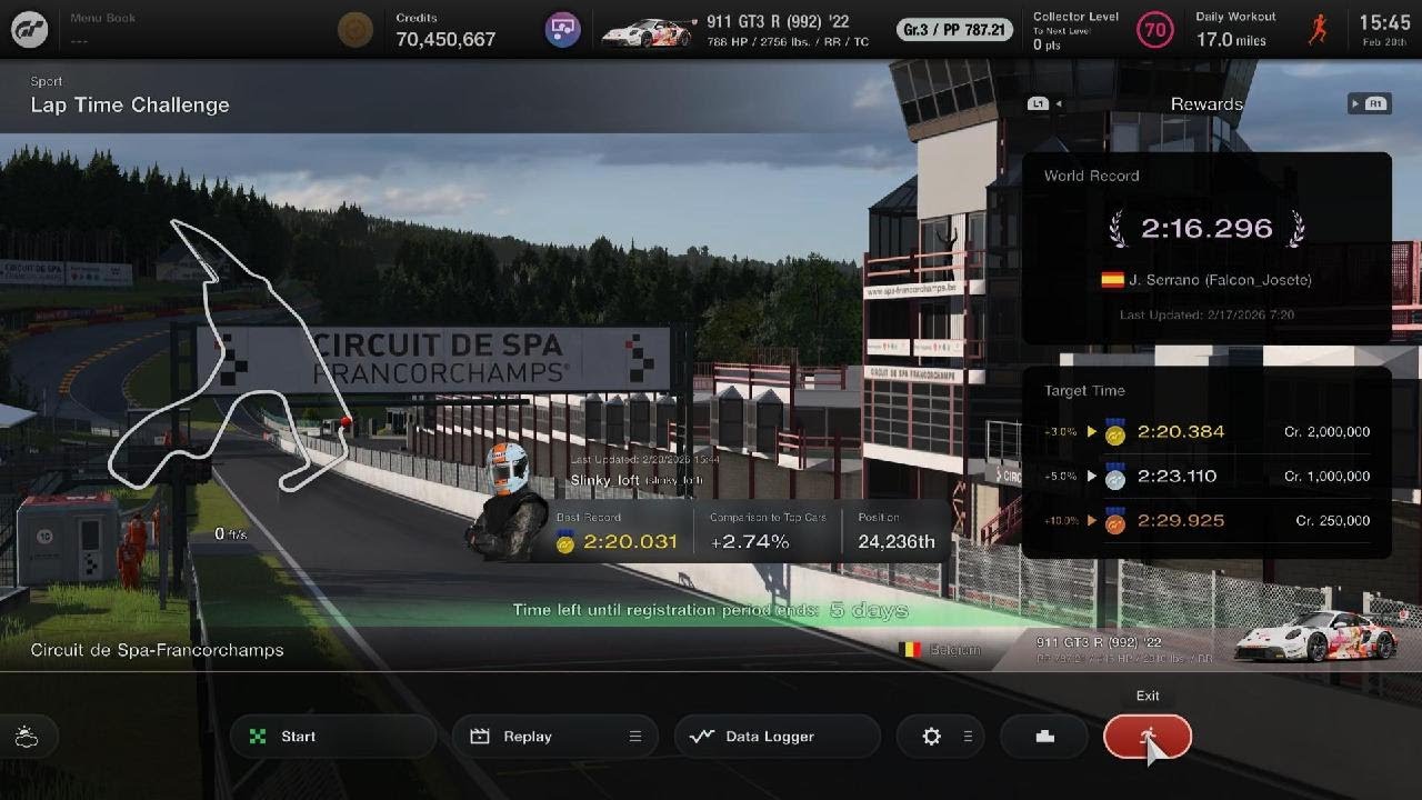 TT Spa-Francorchamps in 911 GT3 R (992) '22 Gold 2'20.031 +2.74% MT Gran Turismo 7_20260220154545
