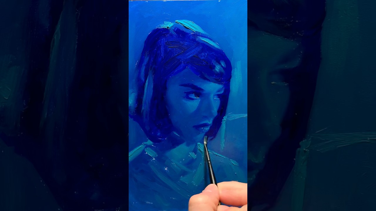 Painting with only turquoise and blue #art #painting #artprocess #drawing