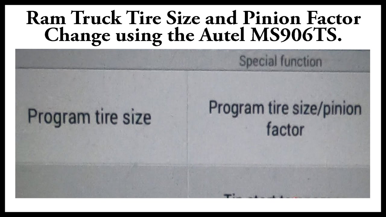 Programming Tire Size and Gear Ratio on a Ram 1500 using the Autel MS906 Scan Tool.