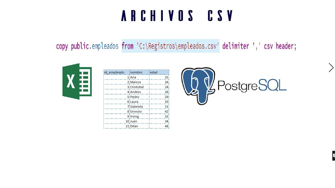 Pasar registros de un archivo de excel, a una tabla creada en PostgreSQL || Archivos .csv ||