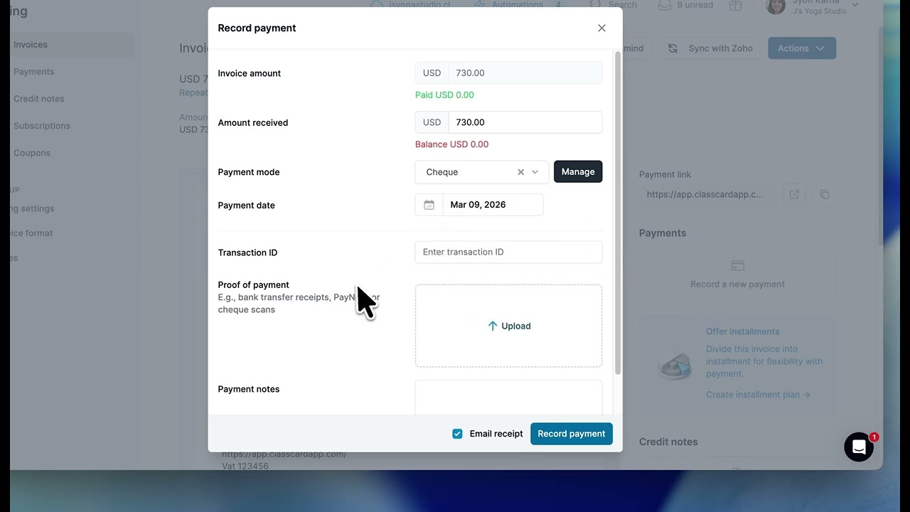 Recording a payment