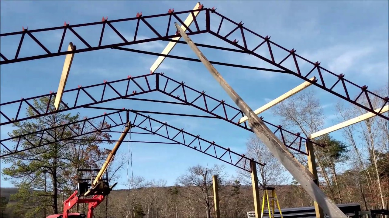Pole Barn Build - Setting Trusses