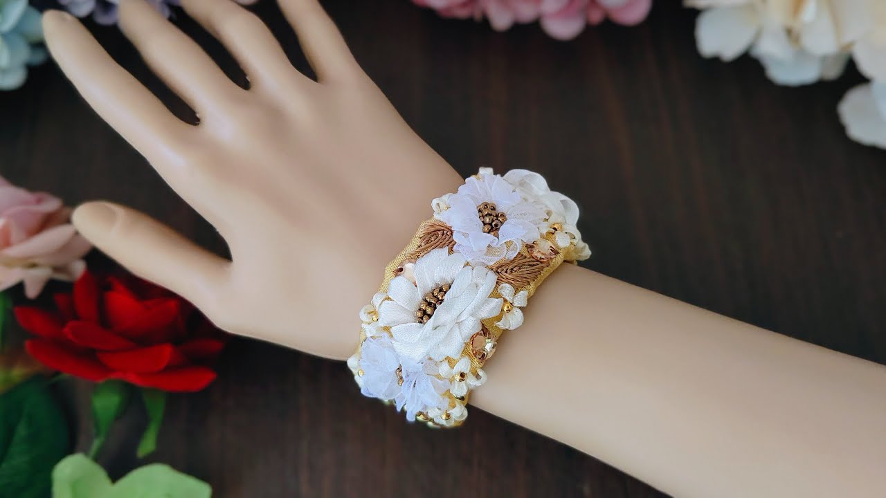 Elegant Flower Embroidery Bracelet - DIY Cuff Bracelet Idea -  Handmade To Sell - Gift Idea