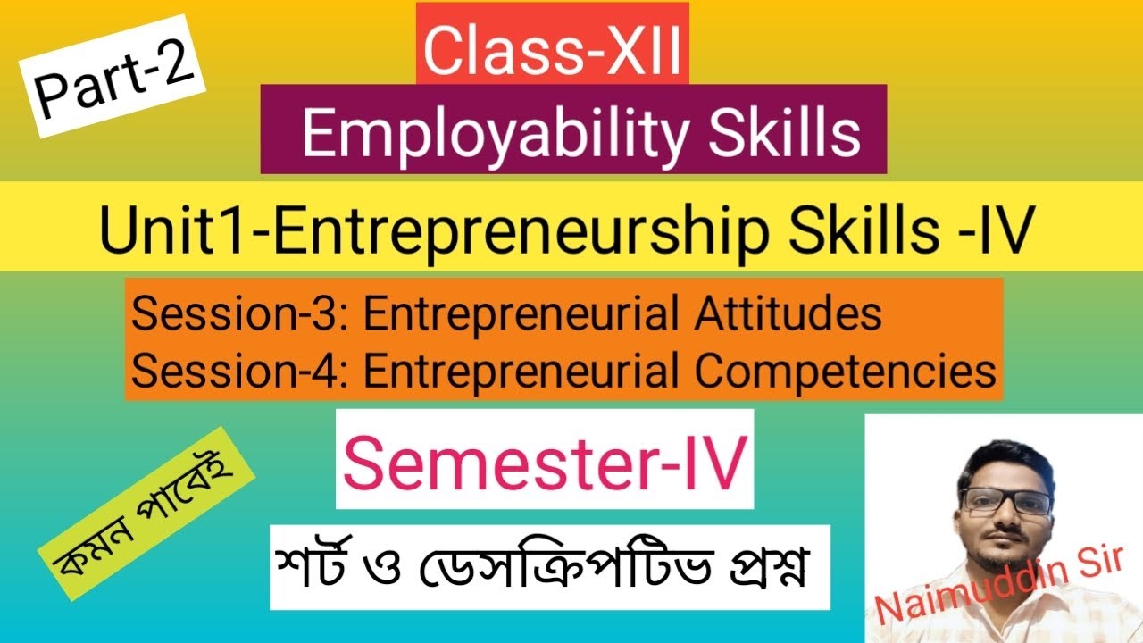 Class-12 //Semester-IV // Employability Skills //Part-2// Entrepreneurship Skills-IV