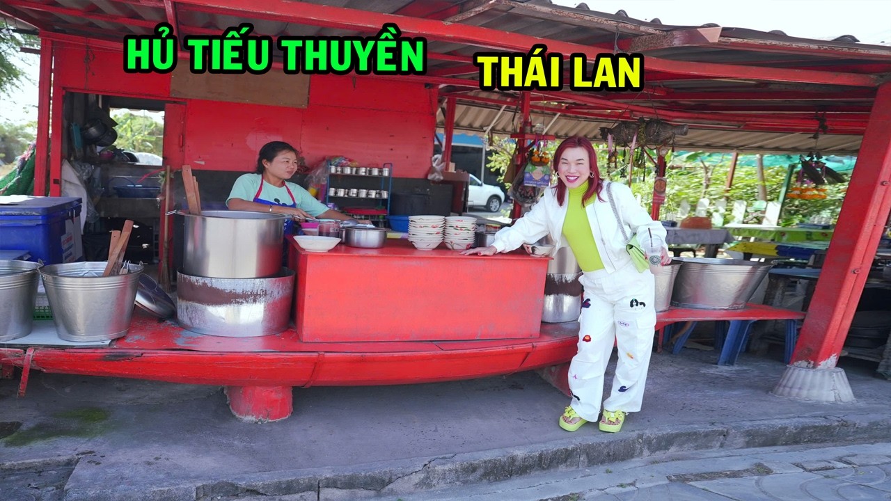 Ty Thy đi ăn hủ tiếu thuyền nổi tiếng Th&aacute;i Lan - Ty Thy Vlog Gỏi đu đủ