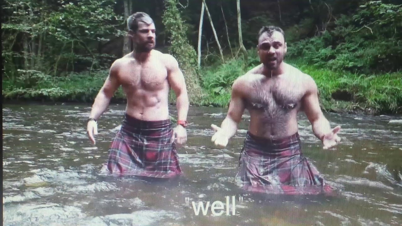 2 scottish lads in kilts do a workout no gym