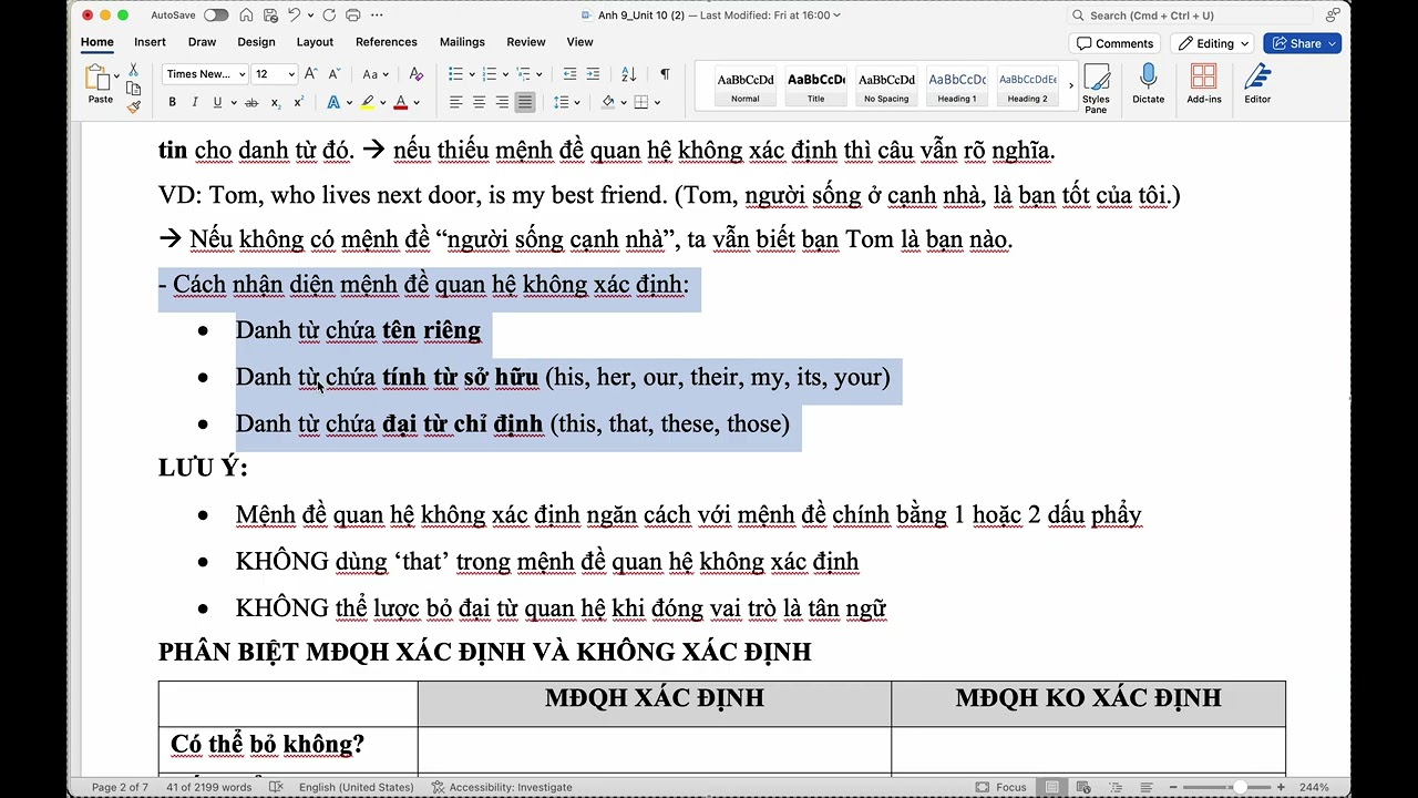 Tiếng Anh 9 - Unit 10 - Grammar: Non-defining relative clauses (Mệnh đề QH ko xác định)