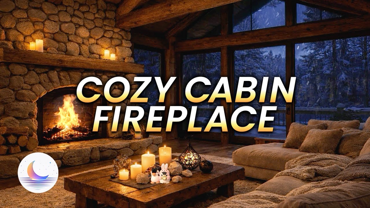 Cozy Cabin Fireplace with Heavy Snowstorm Sounds for Sleep, Study & Relaxation