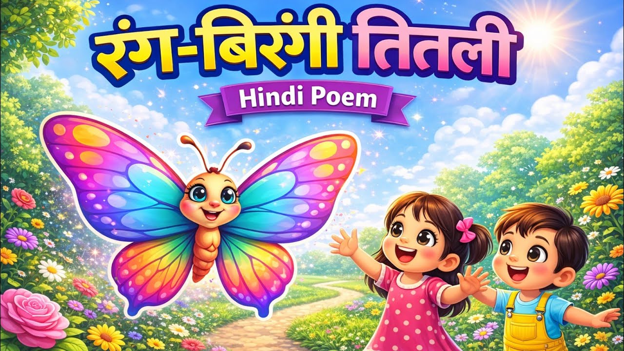 Rang Birangi Titli | रंग-बिरंगी तितली 🦋| Kids Hindi Poem 🌸