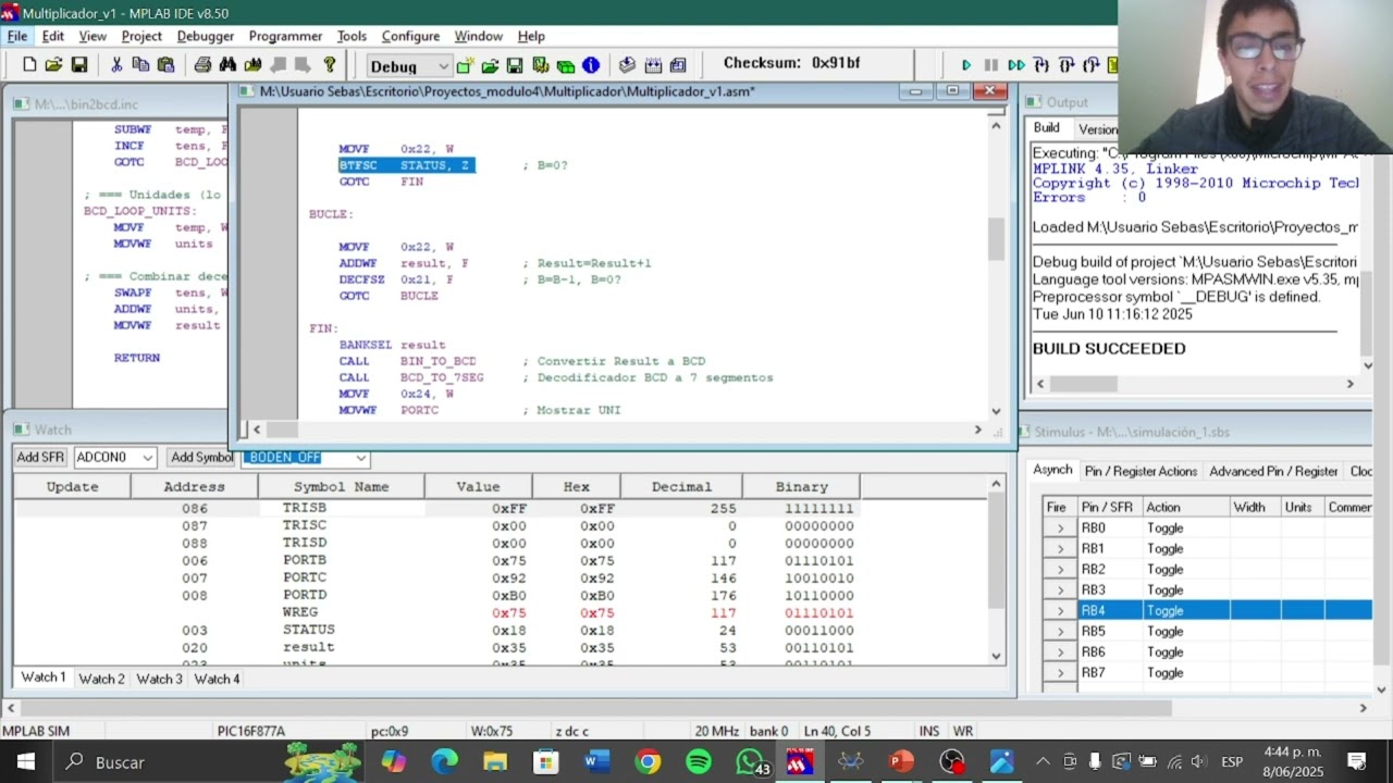 Multiplicación de dos números por medio de Microcontrolador 16F877A Microchip