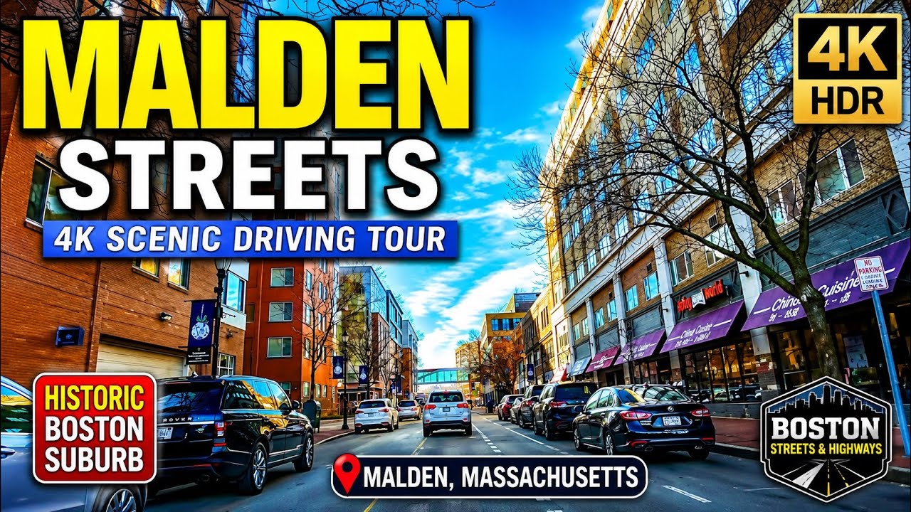 🚘 Malden Streets | 4K Scenic Boston MA Suburb Driving Tour - 1/31/22
