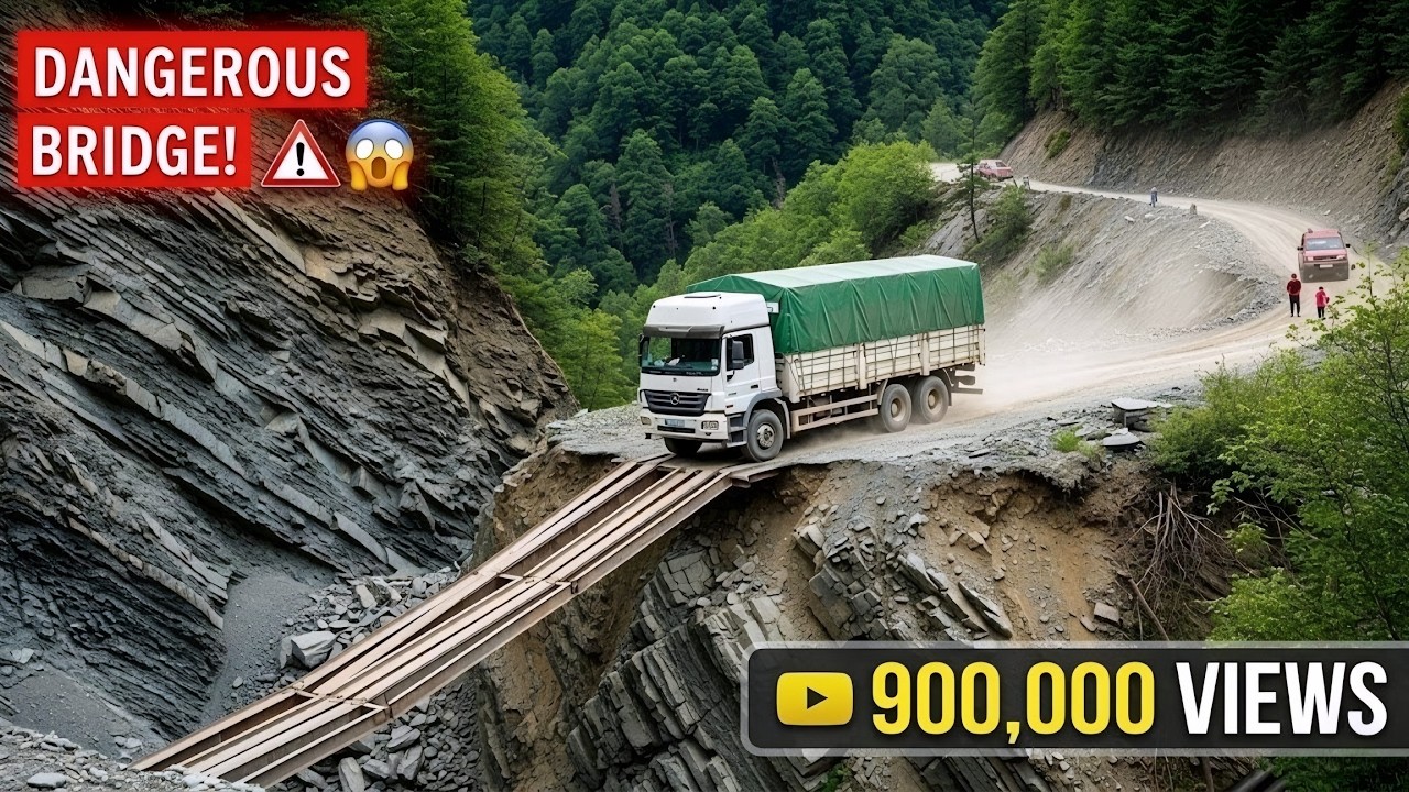 Extreme Truck Challenge | Risky Bridge Crossing 😱😱 #jcb #trending #truck #viral #heavycivil #offroad