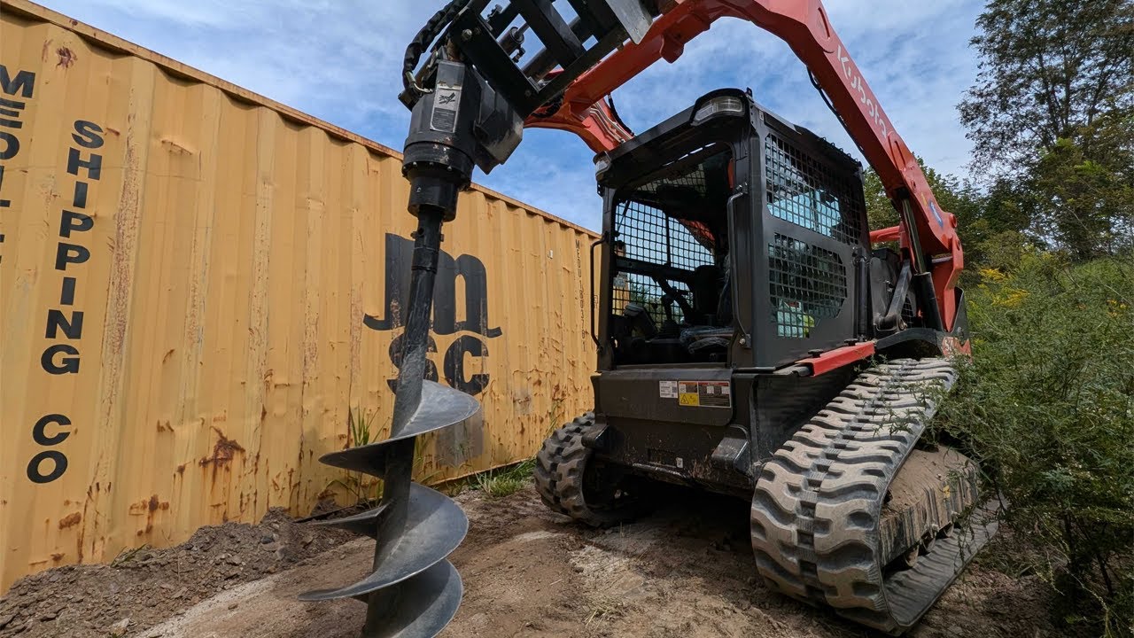 Augering Holes and Setting Poles With Kubota SVL75-3 Skid Steer