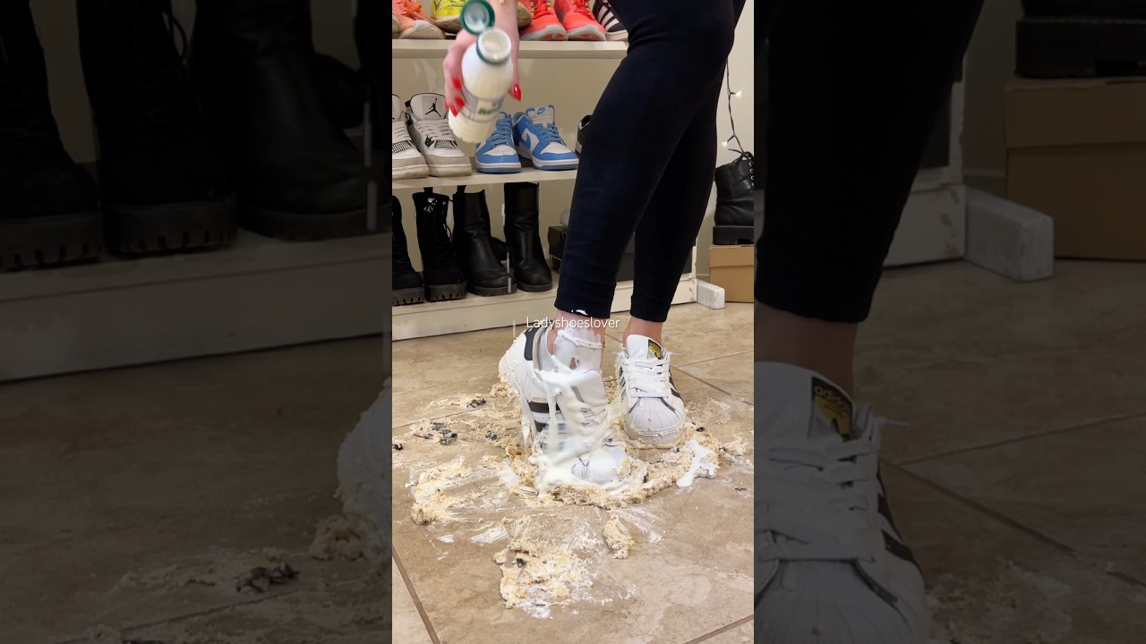Crushing cake in new adidas superstar messy crushing video