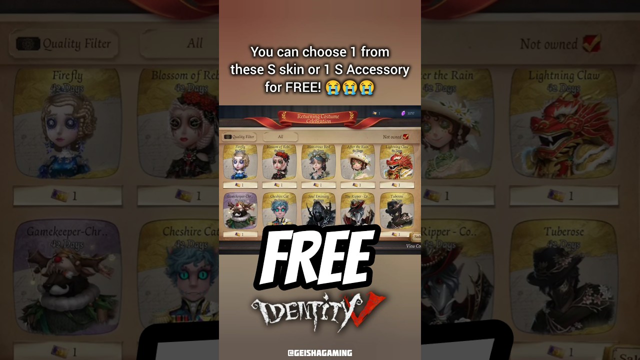 FREE S skin or S accessory for YOU! 😭😭 #identityv #第五人格 #アイデンティティv