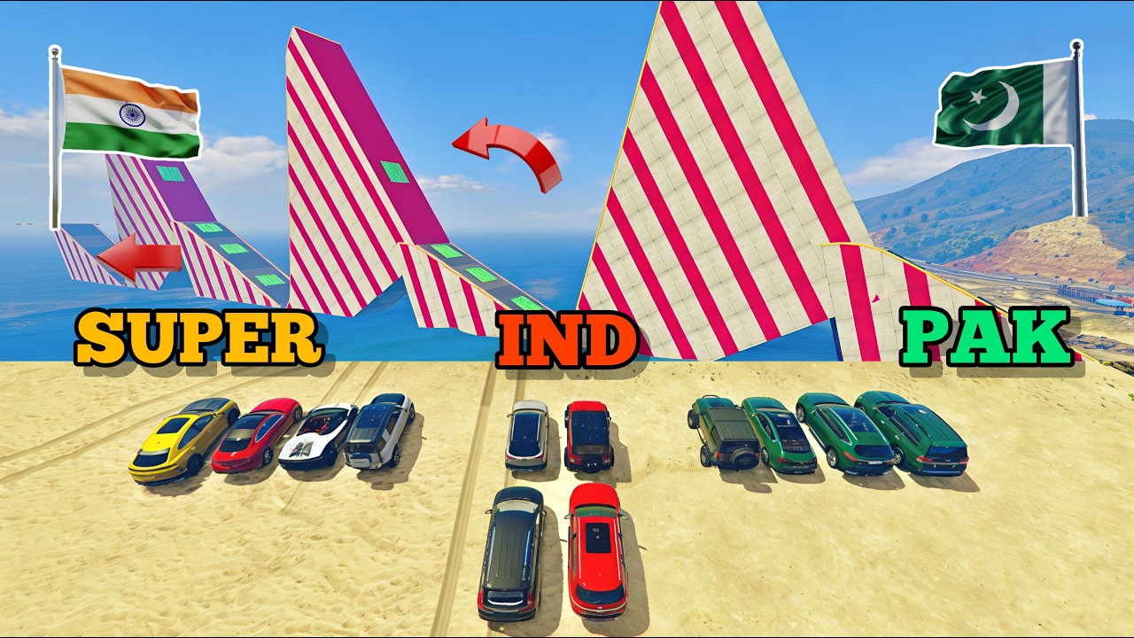 Wavy Boosters Track Ramp Challenge | Pakistan Vs Indian Vs Super Cars | GTA 5 Gameplay