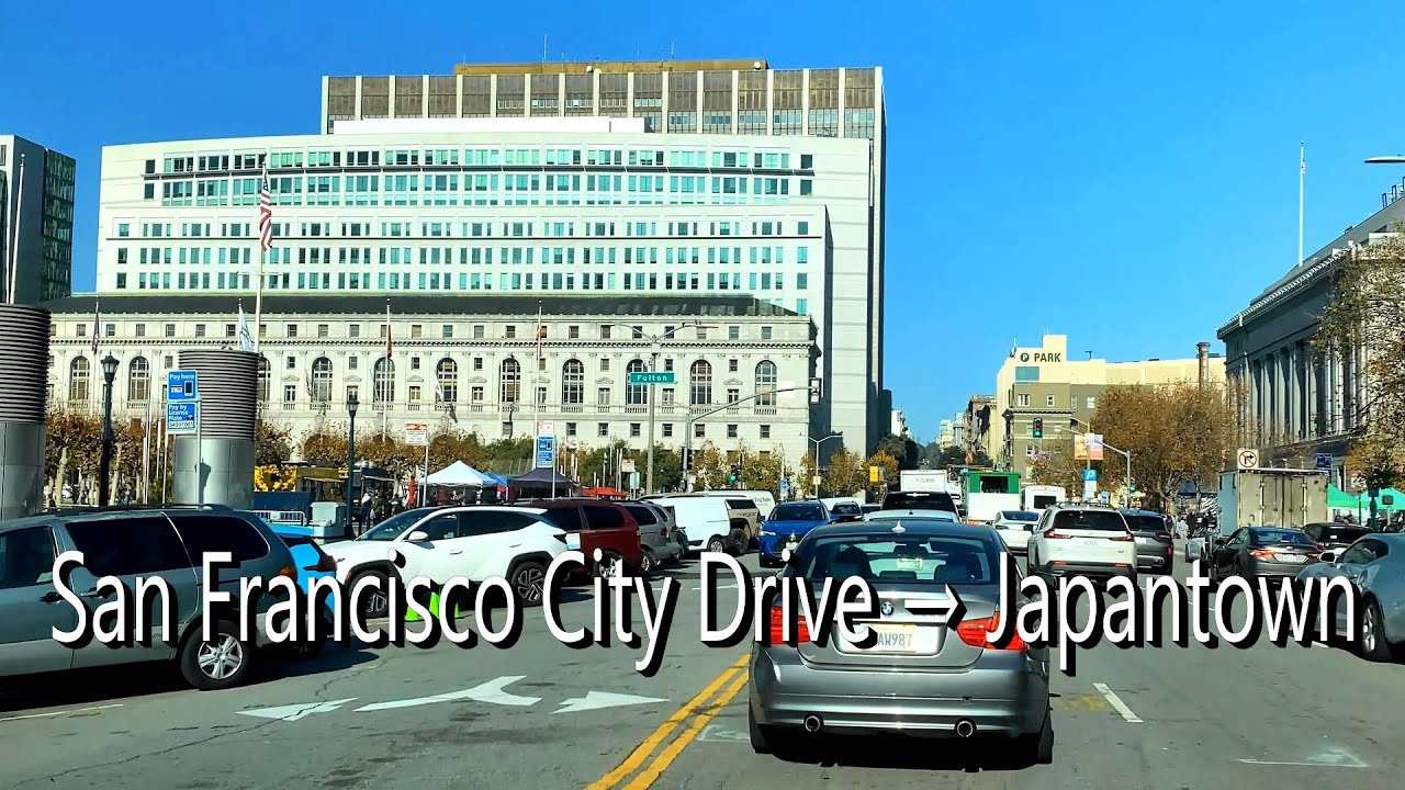 [4K] San Francisco City Drive 11:45 AM — US-101 exit to Japantown via City Hall & Geary Blvd 🚗🌉