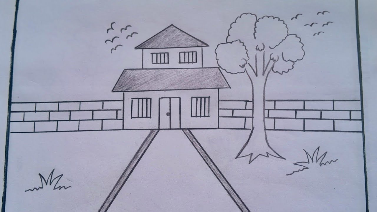 Beautiful House Drawing 🛖🛖House Drawing 🛖🛖Ghor Scenery Drawing 