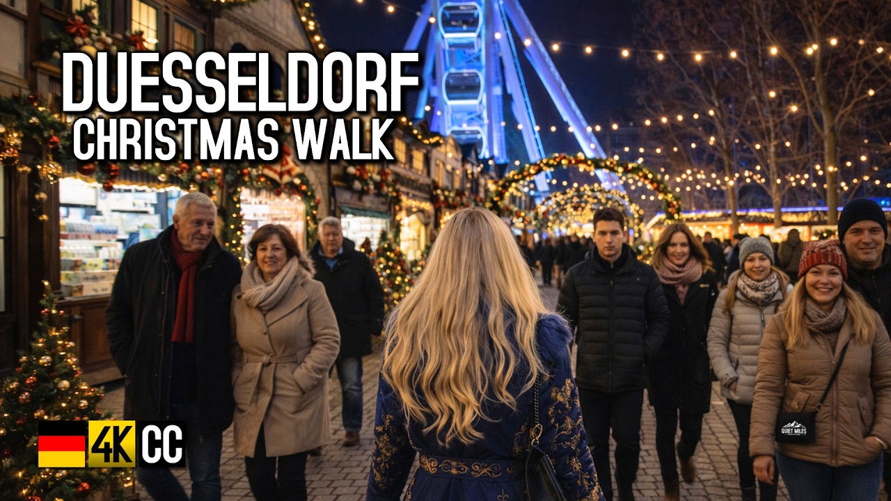 Düsseldorf Christmas Market Night Walk 🎄✨ | Roncalli City Lights 4K | Relaxing Urban Ambience