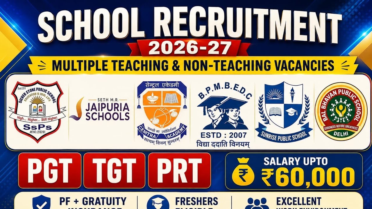 🔥 Top School Recruitment 2026-27 | Teaching & Non-Teaching Vacancies | Salary Upto ₹65k | Apply Now