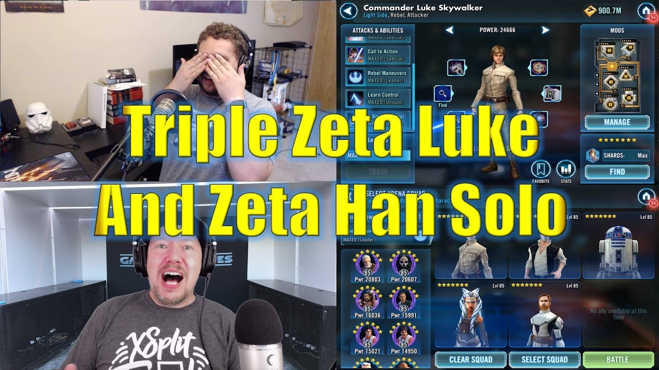Star Wars Galaxy of Heroes: Triple Zeta Commander Luke + Zeta Han Arena Battles!