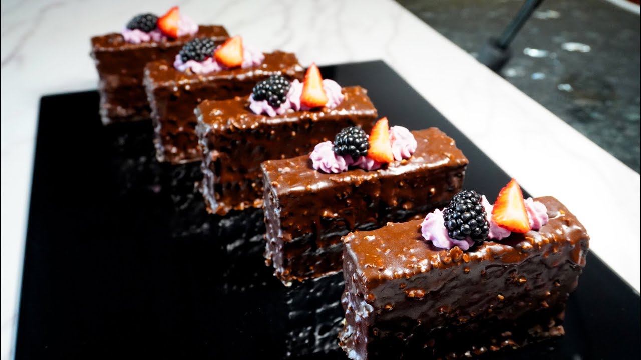 Chocolate Cake with Crispy Hazelnut Skin and Berry Cream Filling