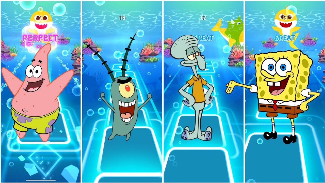 Patric star 🆚 SpongeBob 🆚 Sandy cheeks 🆚 squidward EDM rush tiles hop