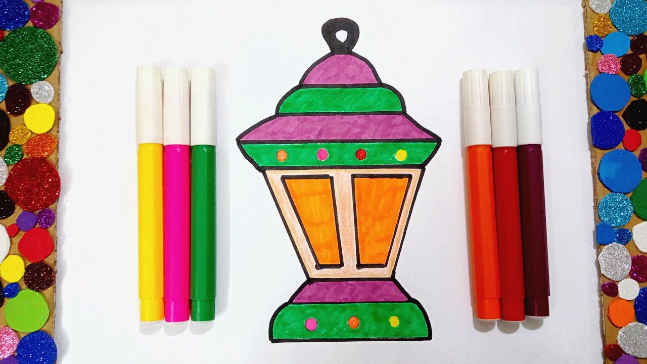 تعليم رسم فانوس رمضانRamadan lantern بطريقة سهلة بالوان فلوماستر