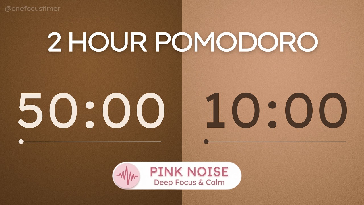 Pink Noise Pomodoro Timer 50/10 (2 Hour) | ADHD Deep Focus | Muted Mocha Calm
