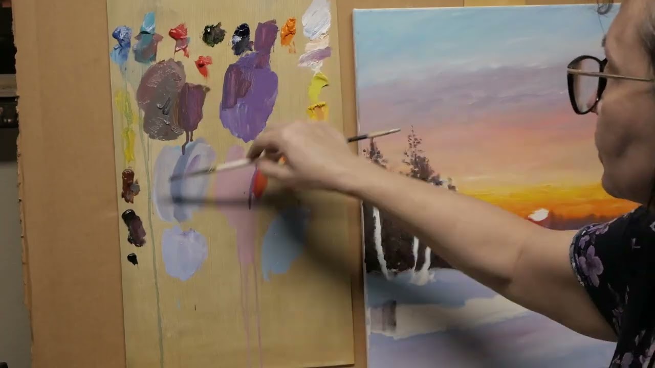 Winter Sunset in Violet - Oil Painting Process & Artistic Atmosphere. Part.1 - Mariya Tumanova Art