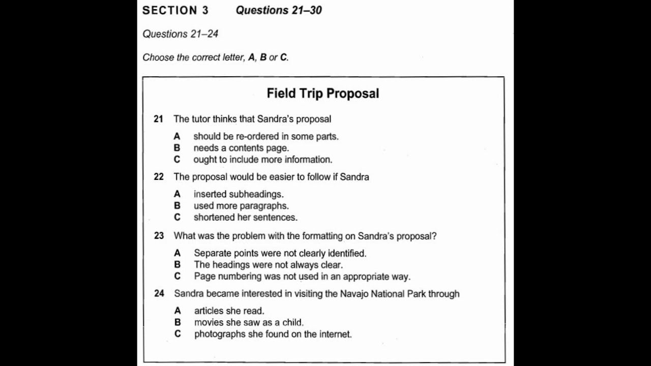Cambridge 8 &ndash; Тест 1 &ndash; Часть 3 &ndash; Предложение о полевой поездке