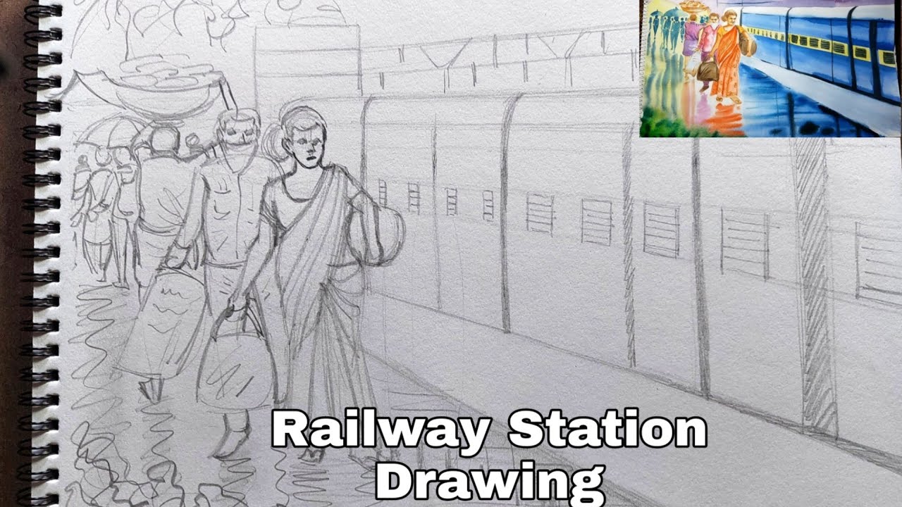 Railway Station Composition Drawing