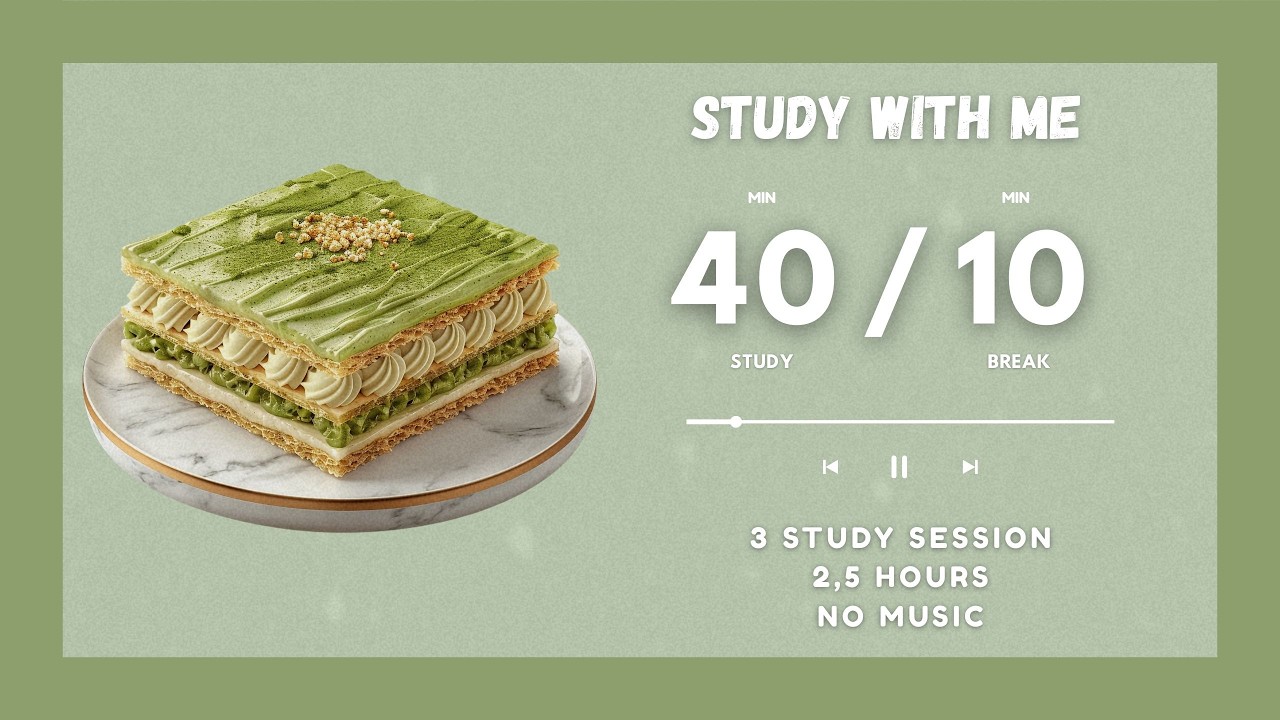 2.5 Hour Pomodoro Timer - 3 Sessions (40/10) | NO Music JUST Focus & Study