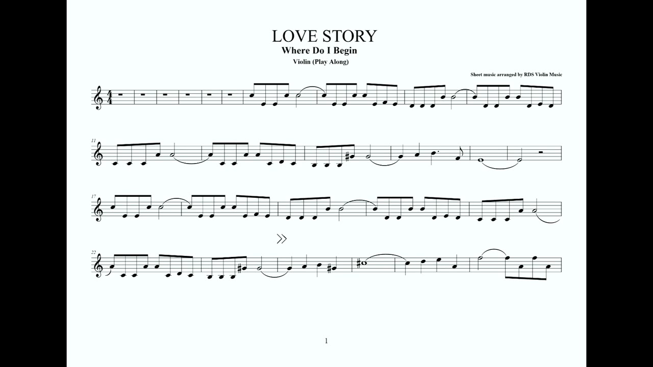 Love Story (Where Do I Begin) - Violin Sheet Music (Play Along)