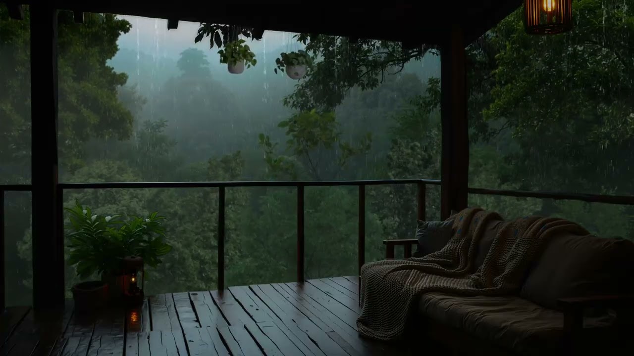 Forest Rain Sounds on a Cozy Balcony | Deep Sleep & Relaxing Ambience
